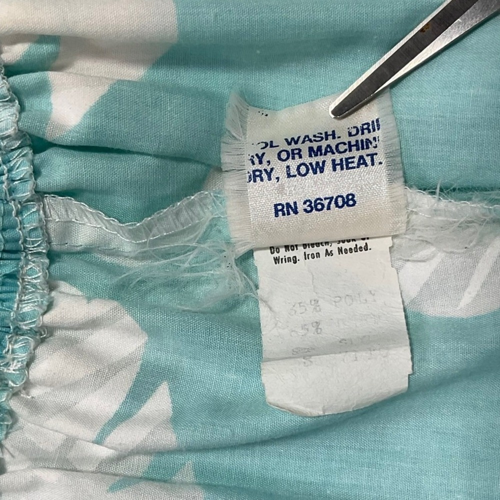 VTG 80/90s Kole Kole Hawaiian Aloha Muu Muu Ruffle Dress Aqua Monstera Women's S - Picture 4 of 16